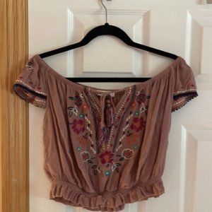 Jolt embroidered off shoulder boho crop top (L)